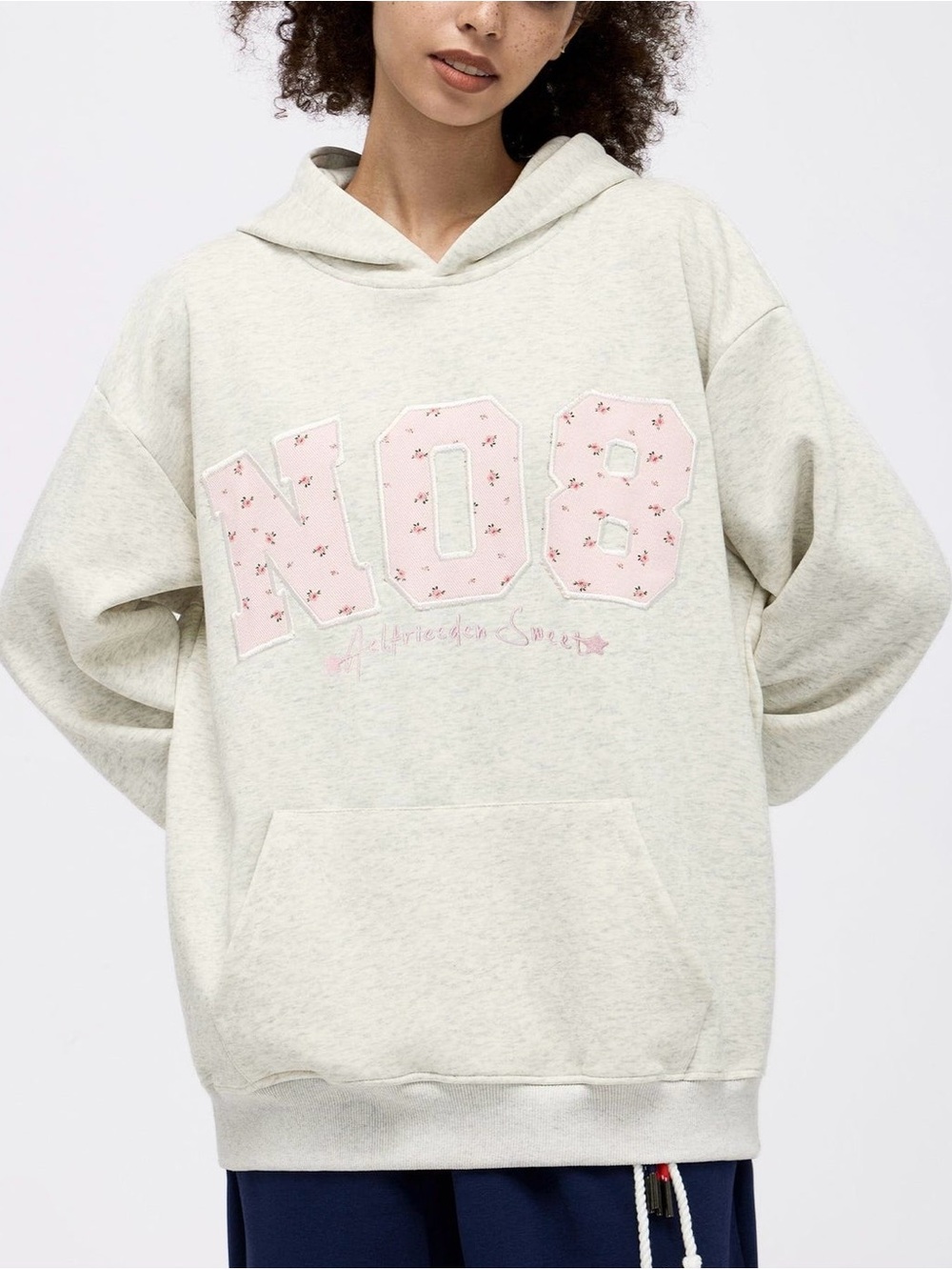 AELFRIC EDEN OVERSIZED N08 GRAPHIC HOODIE gray floral pink embroidered - Picture 2 of 6